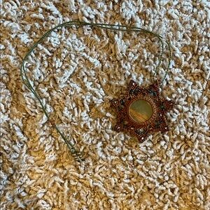 Handcrafted Starburst Green Beaded Pendant Necklace